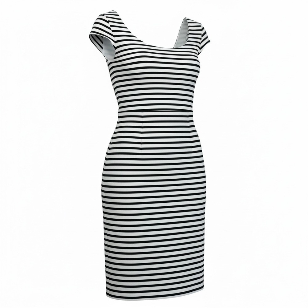 Victoria's Secret Sheath Dress Women 2 Black White Striped Fit Flare Cap Sleeve
